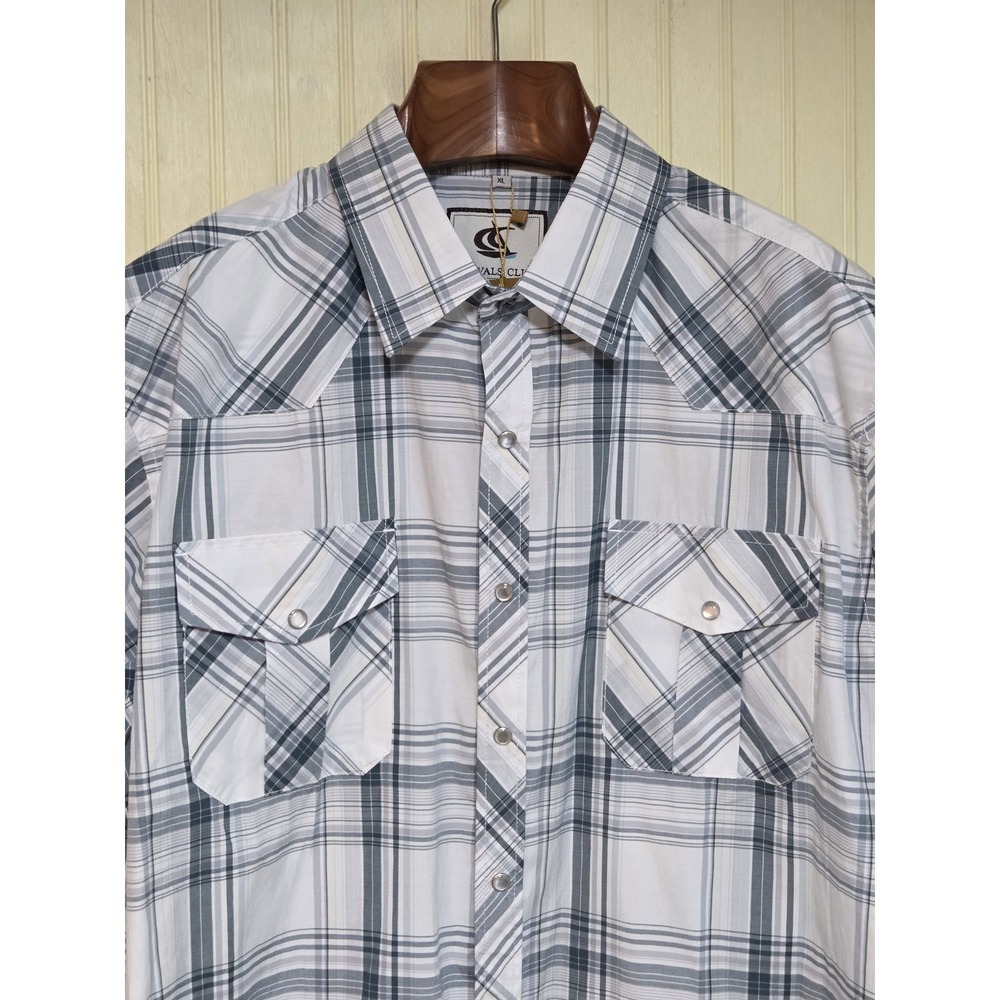 COEVALS CLUB Shirt Mens XL White Plaid Short Sleeve Western Snap‎ Front Casual